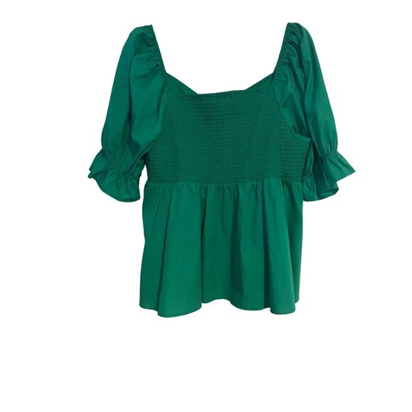 Cato’s Green Smocked Babydoll Top Ruffle Sleeves Square Neckline Womens XL Boho - Picture 2 of 11
